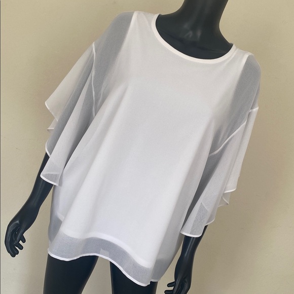Donna Karan Tops - Donna Karan White Sheer Ruffle Sleeve Blouse